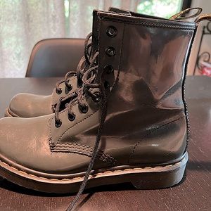 Dr.Martens Gray Patent Leather Combat Boots